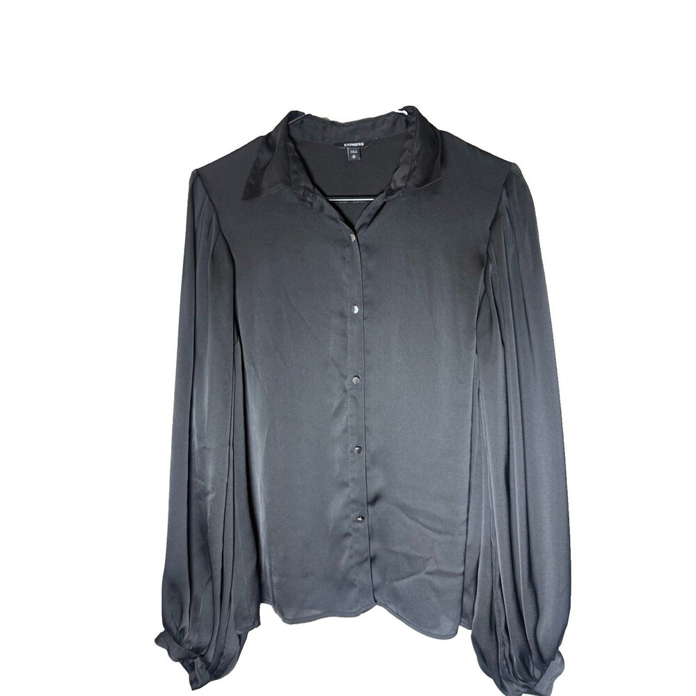 Express Womens Black Long Sleeve Collared Button Front Blouse Top Size Medium